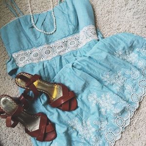 Light Blue and Cream Lace Dress
