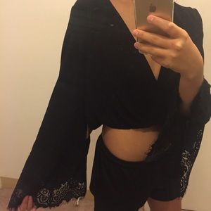 Lace bell sleeve crop top