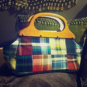 Plaid Patchwork Wooden Handle Rivet Purse
