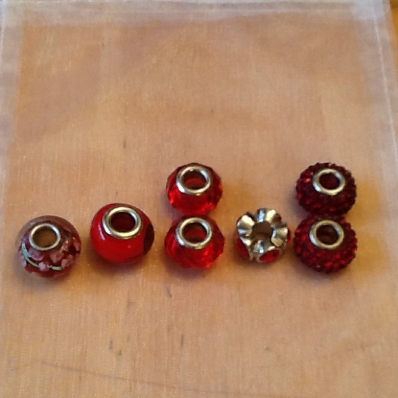 Set of 8 red silver bead charms