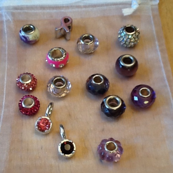 Set of 15 pink/purple charms