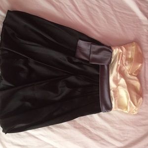 Silky strapless dress.