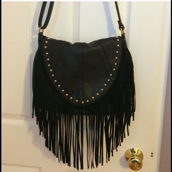 Super cute black fringe cross body with gold