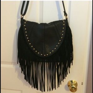 Super cute black fringe cross body with gold