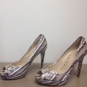 Python snake skin Coach peep toe pump
