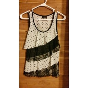 Polka dot and lace tank top