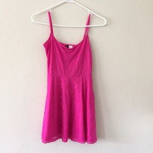 pink lace skater dress