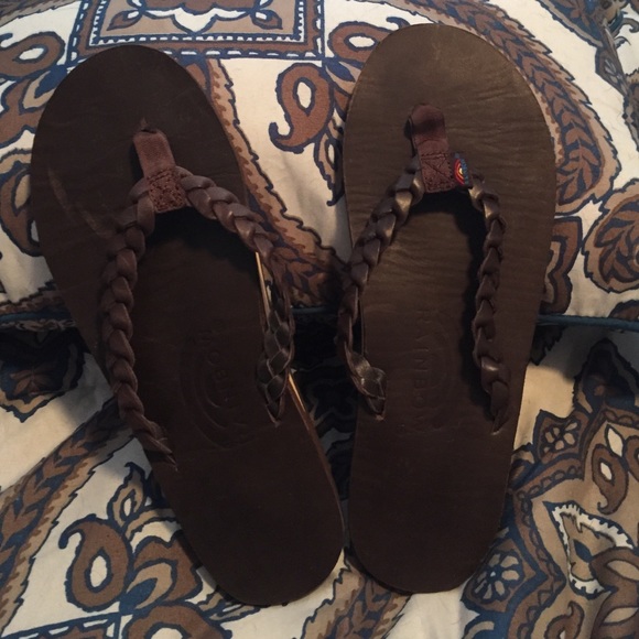 Rainbow leather flip flops!