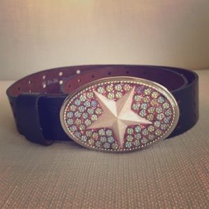 Sparkly star cowboy buckle w/leather belt
