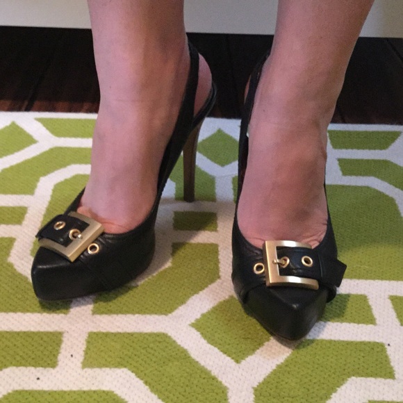 Jessica Simpson Black Leather High Heeled Shoes