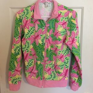 Lilly Pulitzer zip up shirt pink green butterflies