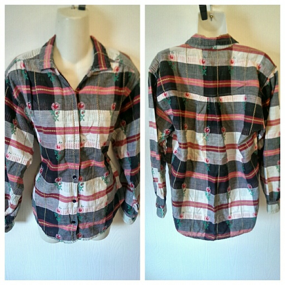 Angelique Tops - Vintage Angelique plaid retro western top M floral