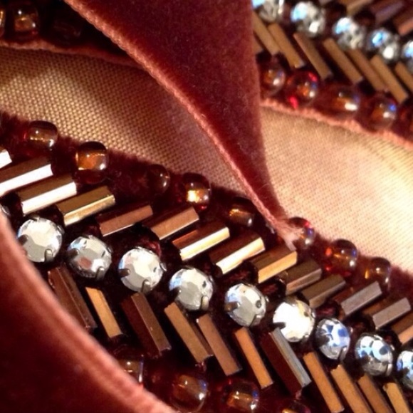 J. Crew velvet ribbon embellished bronze sash EUC