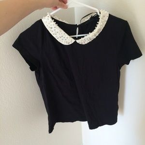 Peter Pan Pearl Embroidered Black Top