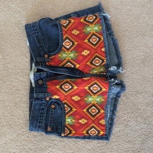 Patterned High Waisted Denim Shorts