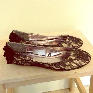 Tan with black lace flats