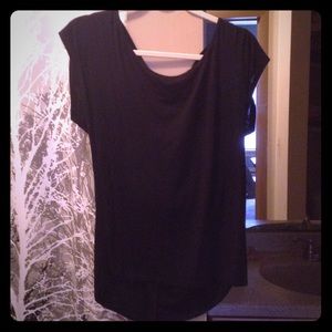 Black scoop neck tee with cross cross straps