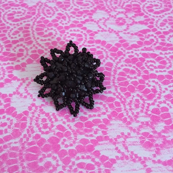 New! Black Star Beaded Ring Handmade in Peru 1 SZ - Picture 2 of 4