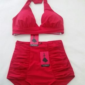 RED High-waisted, two  piece swimsuit
