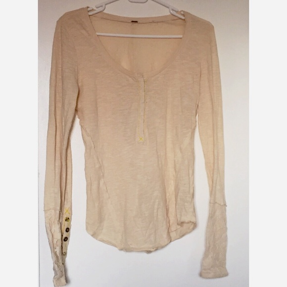 Free People Oatmeal Thermal with Lace Sleeves - Picture 2 of 4