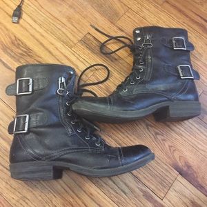 Black Combat Boots with silver hardware