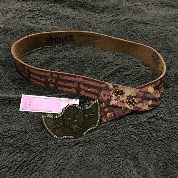 SMET Studded Vintage Plum Genuine Leather Belt S