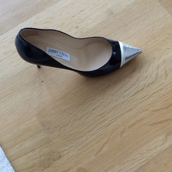 Jimmy choo black stiletto pump with silver cap