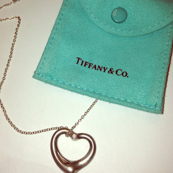 Tiffany & Co Open Heart Necklace with diamond.