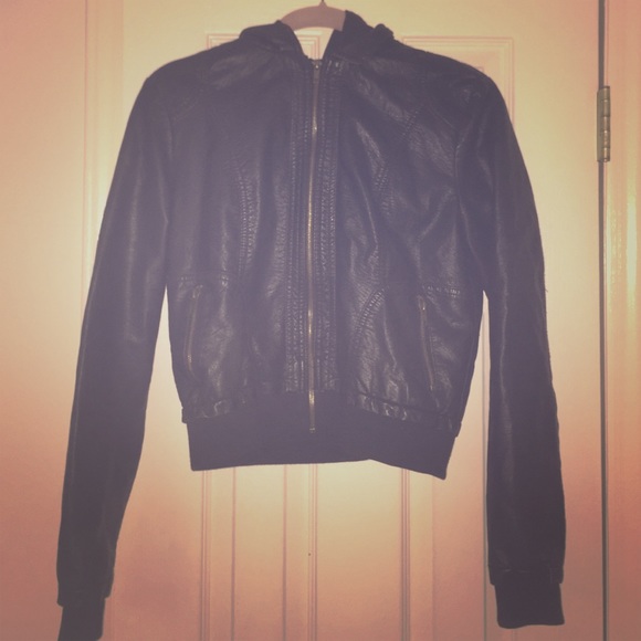 Soft leather zippo hooded jacket