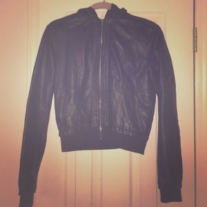 Soft leather zippo hooded jacket