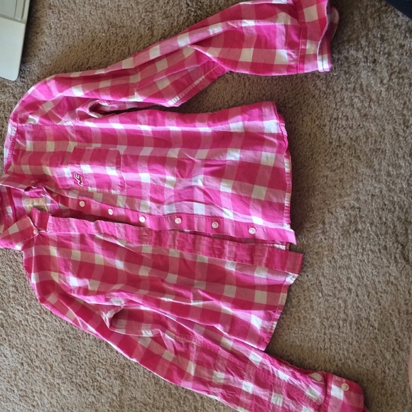 pink and white plaid shirt