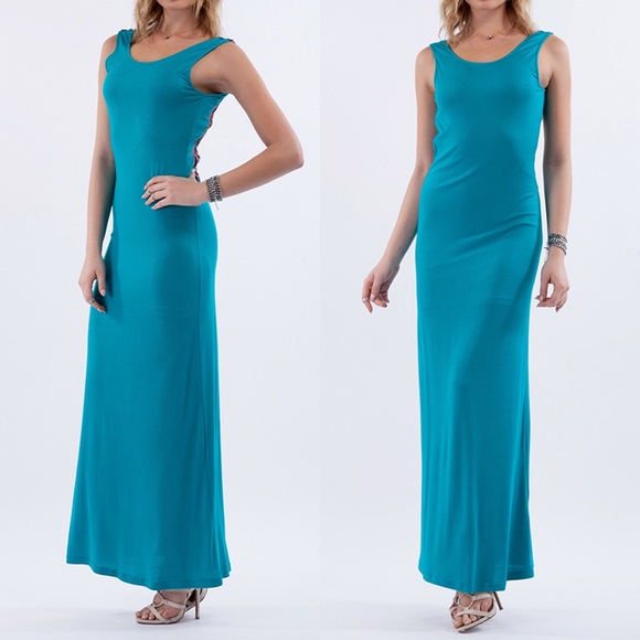 The TARA low back maxi dress - TURQUOISE - Picture 2 of 3