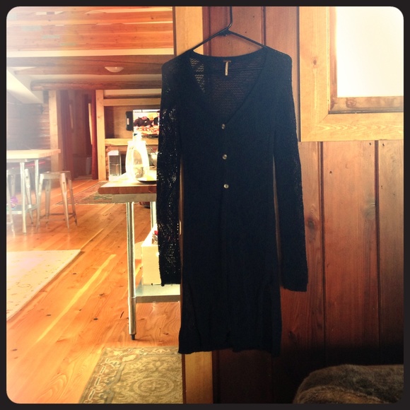 Dark blue Free People button up long sweater