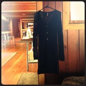 Dark blue Free People button up long sweater