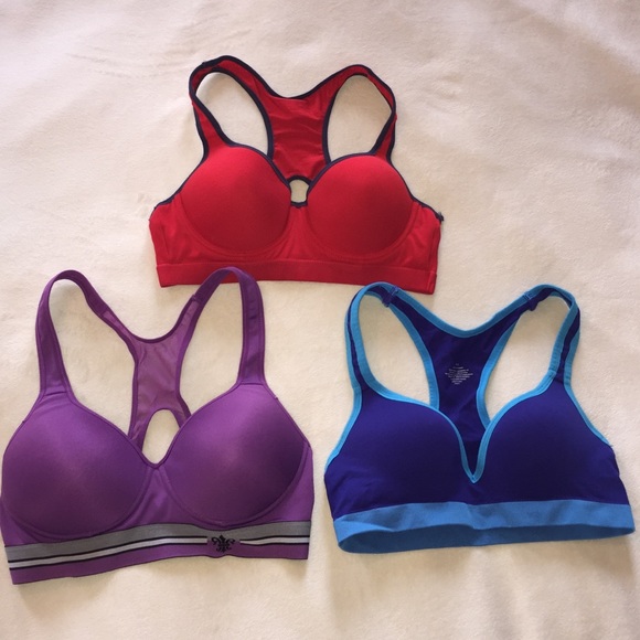 3 racer back sports bras. Slightly padded. 34B/S
