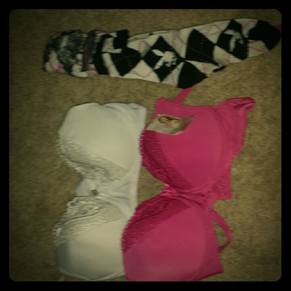 2 bras and knee high socks!