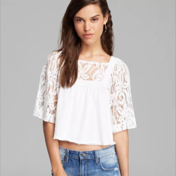 NWT Free People Catalina Crop Top Lace Tee Sz M