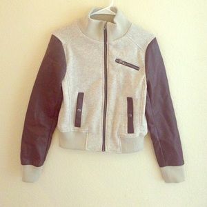 Beige and brown letterman jacket