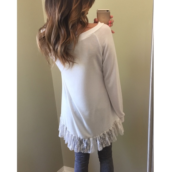 SOLD White Sweater with Lace Trim - Picture 3 of 4