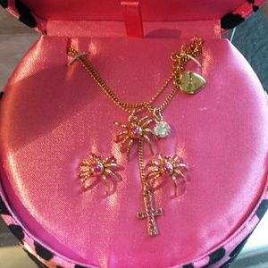 Betsey Johnson Pink Spider Necklace & Earring set