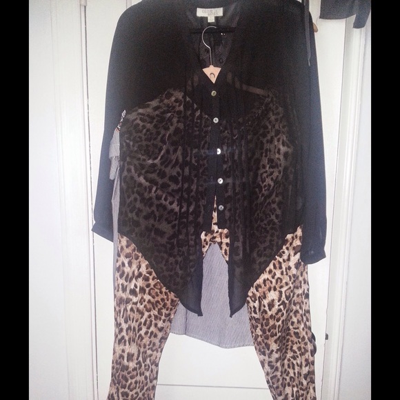 Sheer black top and leopard skinny pant