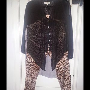 Sheer black top and leopard skinny pant