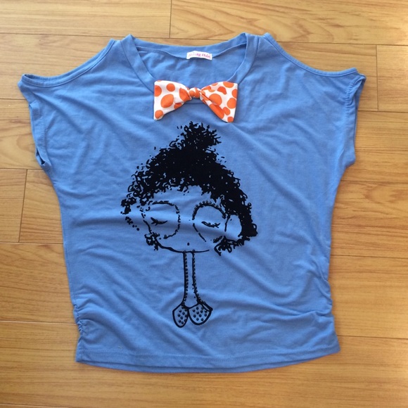 Cute blue cut shoulder shirt