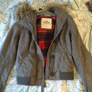 Military green coat with fur hood