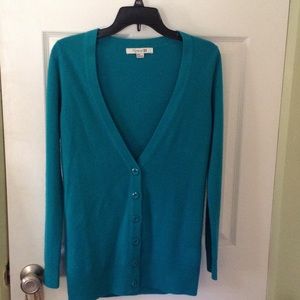 Bright teal cardigan