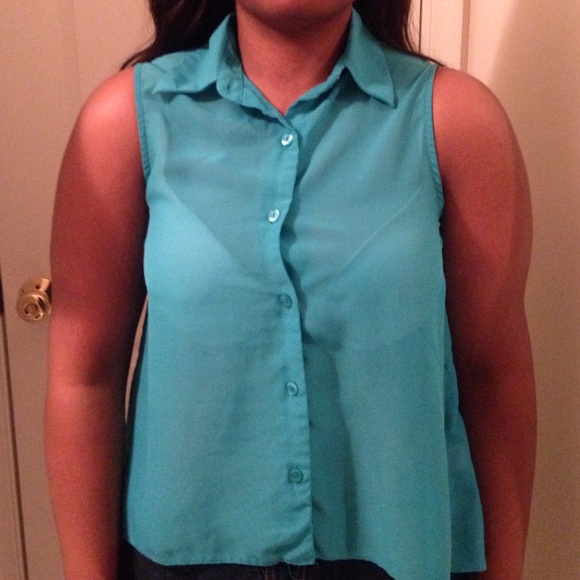 sheer Aqua collard high low crop top - Picture 1 of 1