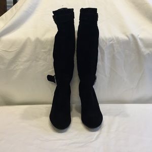 Black velvet wedge boots