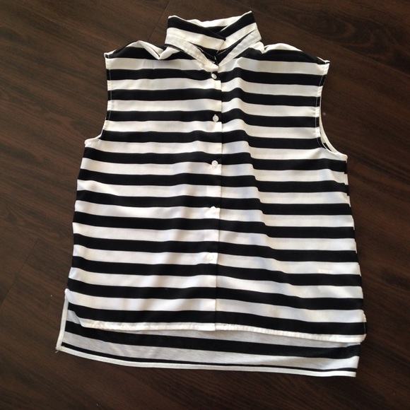 Black and white striped sleeveless blouse