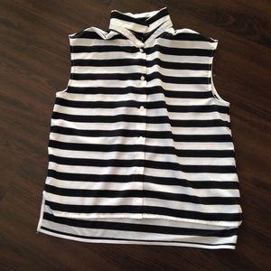 Black and white striped sleeveless blouse