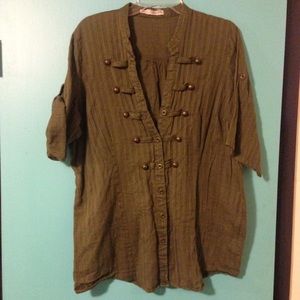 Plus size military style green top